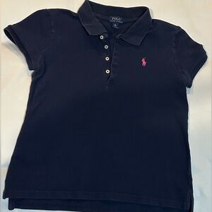 Polo by Ralph Lauren Kids Dark Blue Polo with Pink Logo